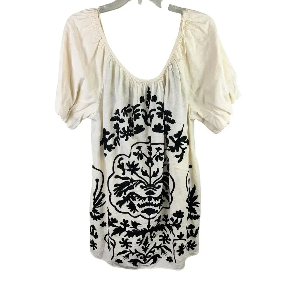 Free People Ivory Fiona Mini Dress Size L New w/o Tags Puff Sleeve Pockets